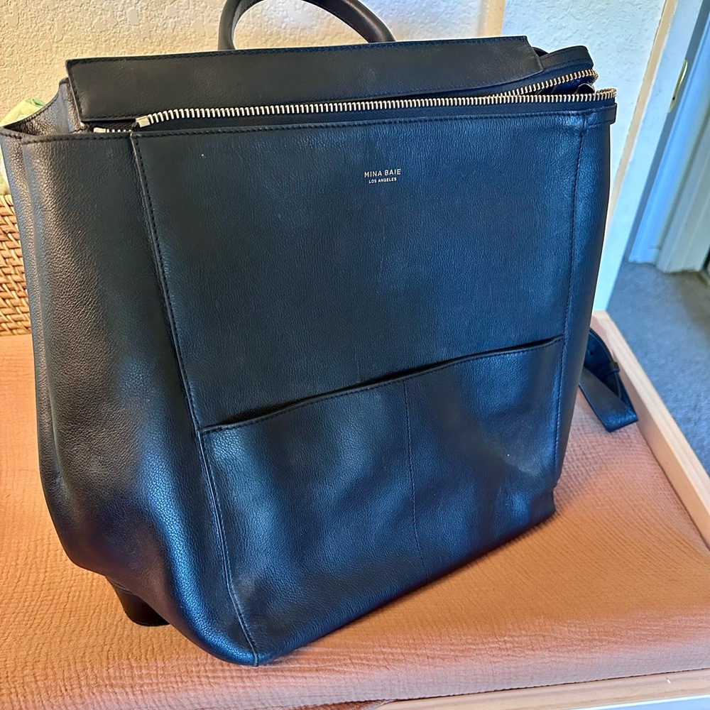 Mina Baie Harper Full Leather Backpack (Black)